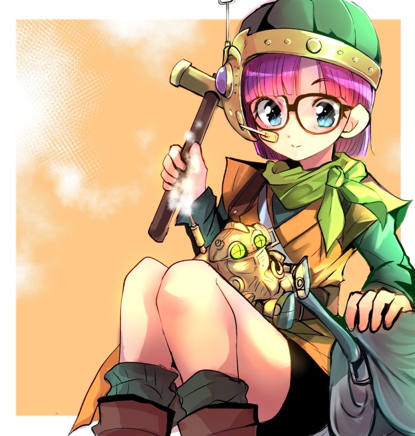 1girl, any813, bag, belt, bike_shorts, blue_eyes, chrono_trigger, closed_mouth