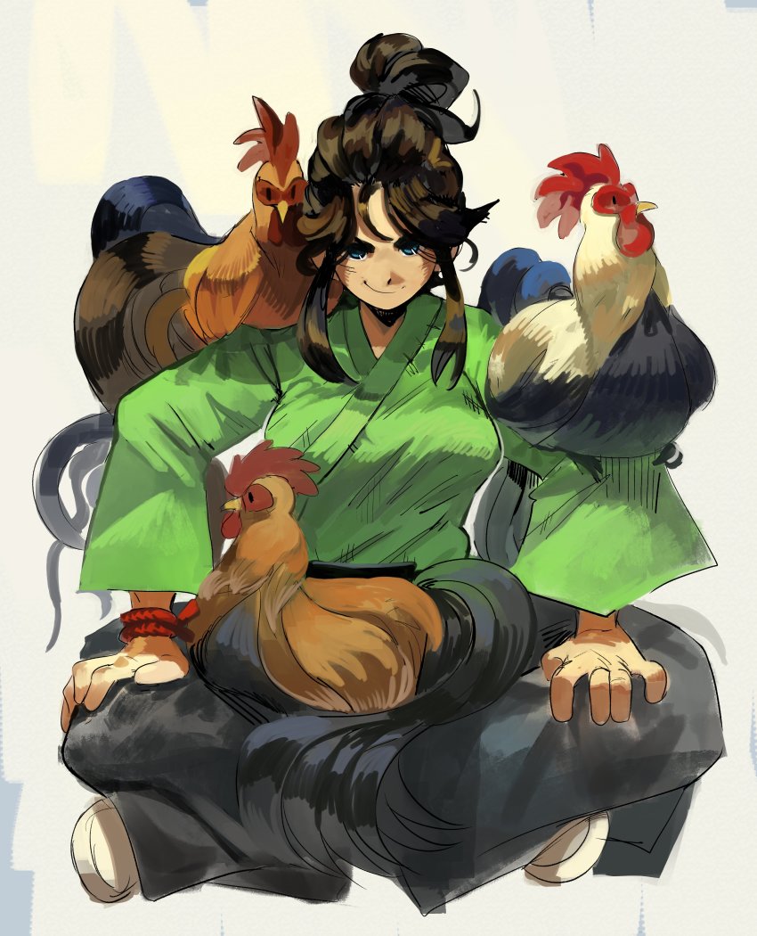 1girl, absurdres, animal, animal_on_shoulder, bird, bird_on_lap, bird_on_shoulder, black_hair