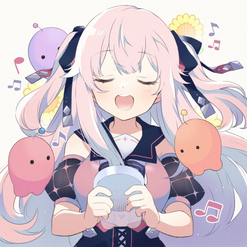 1girl, alien, black_corset, breasts, commission, corset, detached_sleeves, dress