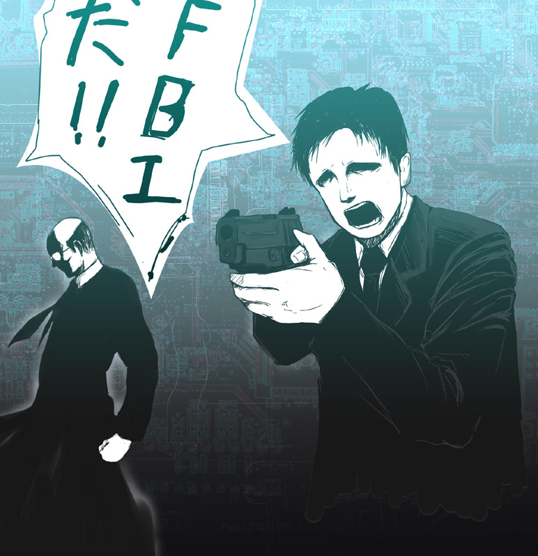 2boys, blame!, formal_clothes, fox_mulder, foxhound, gun, handgun, male_focus