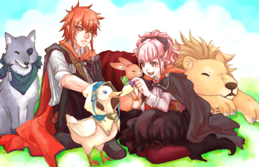 1boy, 1girl, absurdres, alfred_(moujuutsukai_to_ouji-sama), animalization, azureve, black_footwear, black_pants