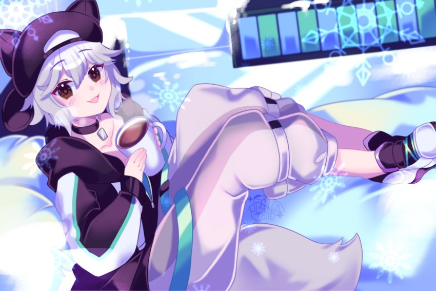 1other, animal_ears, bianca_lattei, choker, coffee, coffee_mug, cup, essi