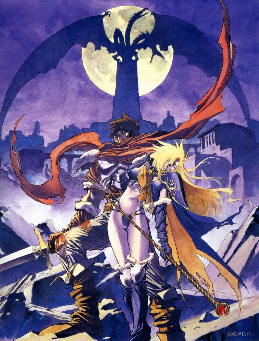 1990s_(style), ares_(brandish), armor, bleeding, blonde_hair, blood, boots, brandish