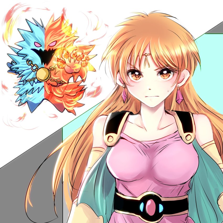 1girl, any813, breasts, brown_eyes, brown_hair, cape, closed_mouth, dragon_quest