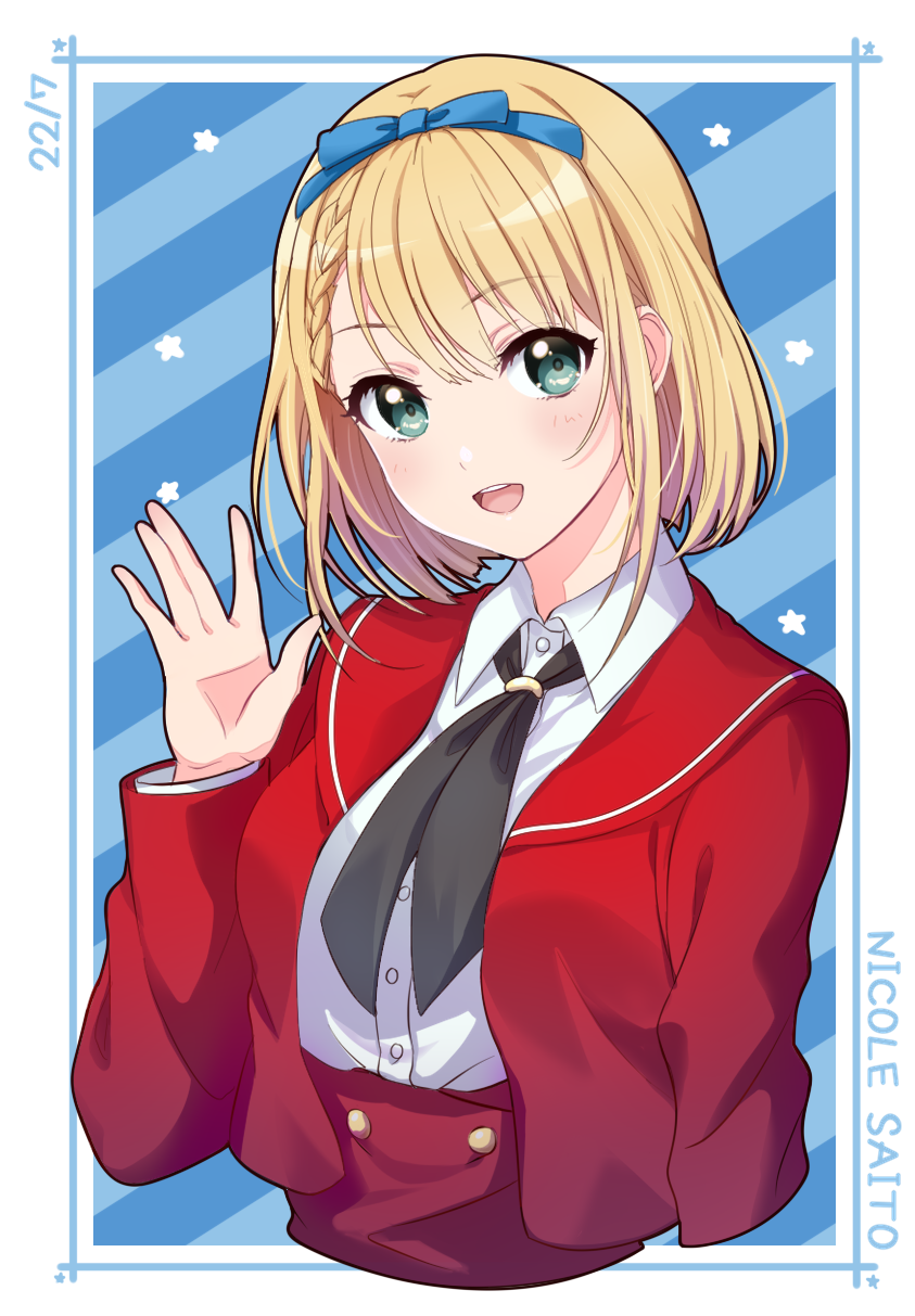 22/7, \||/, ayakura_azuma, blazer, blonde_hair, bow, braid, green_eyes