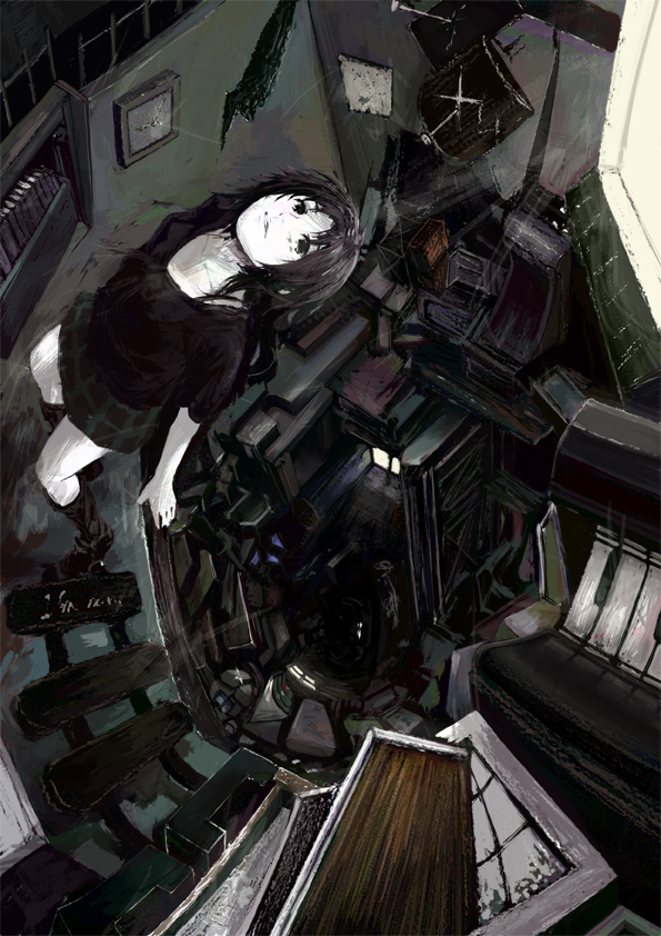 1girl, abstract, bad_id, bad_pixiv_id, black_eyes, brown_hair, clock, female_focus