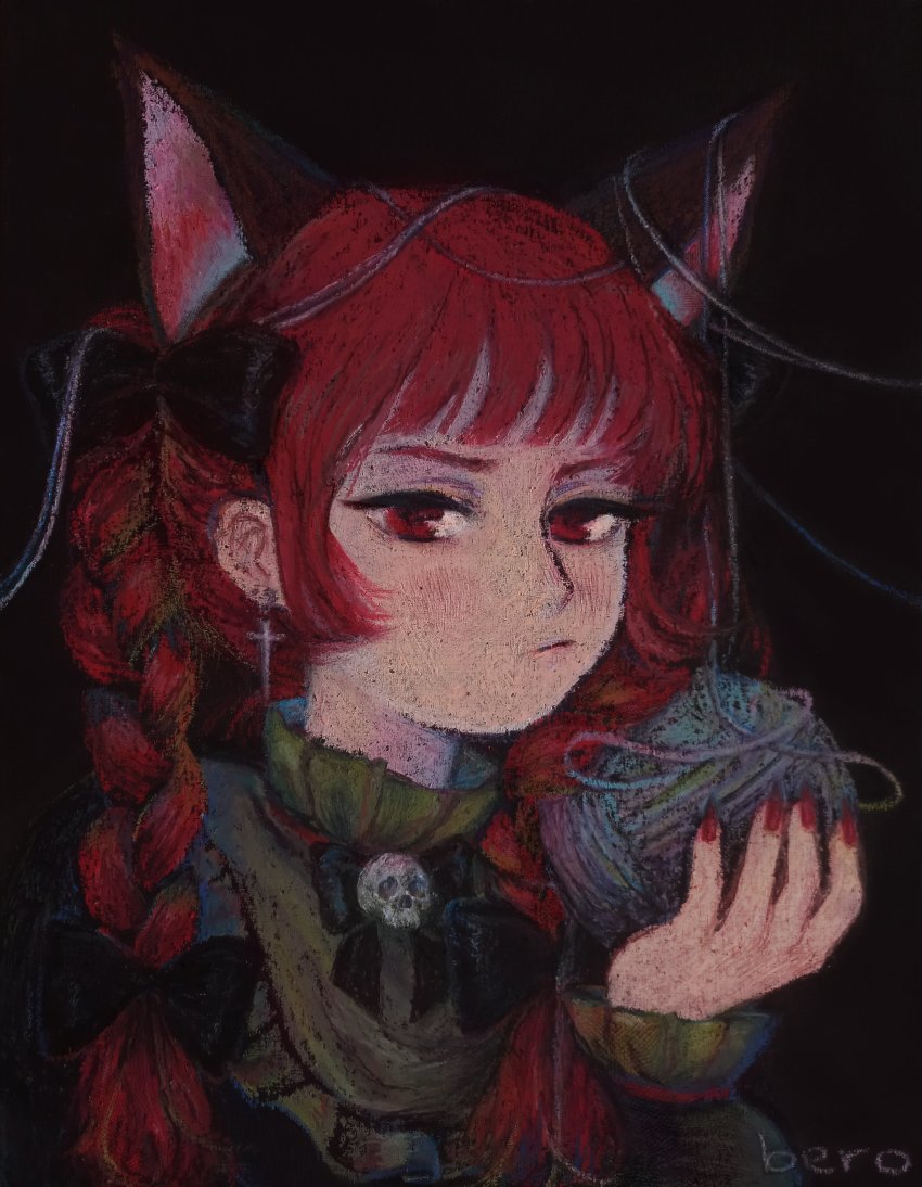 1girl, :/, absurdres, animal_ears, artist_name, black_background, black_bow, black_bowtie