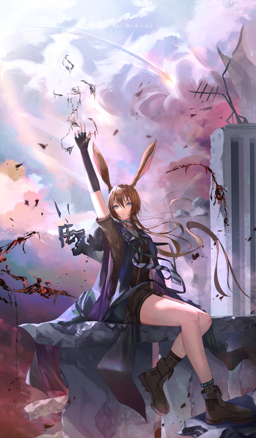 1girl, absurdres, amiya_(act_2)_(arknights), amiya_(act_ii)_(arknights), amiya_(arknights), animal_ears, ankle_boots, anklet