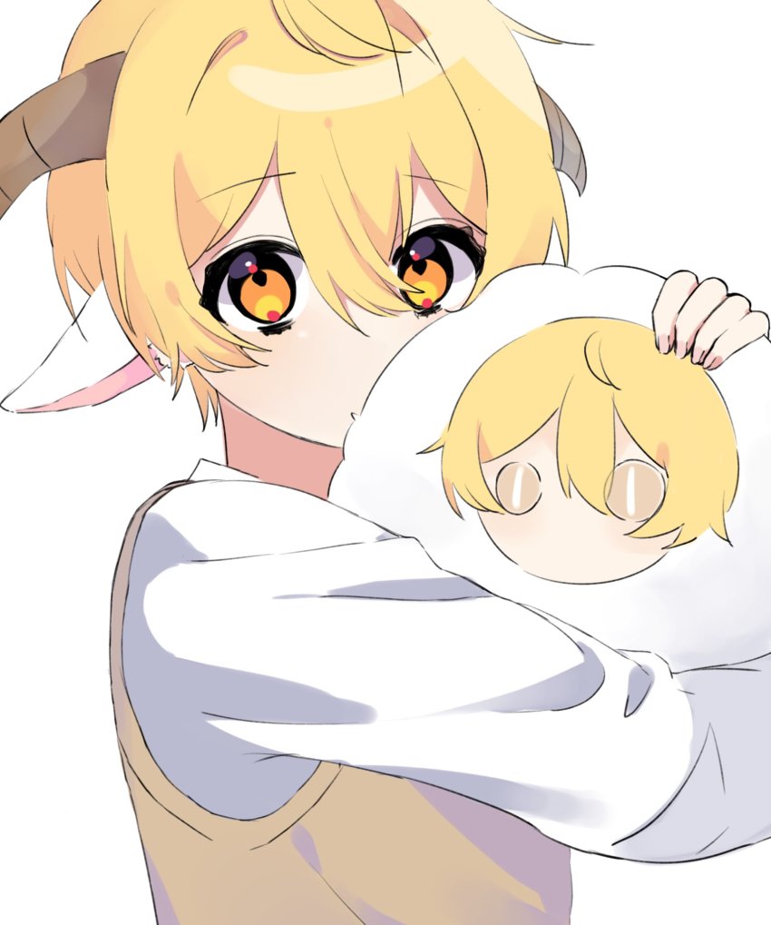 1boy, animal_ears, blonde_hair, blush, highres, horns, hosizora_(sparetime), looking_at_viewer