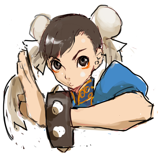abe_jun, bad_id, bad_pixiv_id, black_hair, bracelet, brown_eyes, bun_cover, capcom