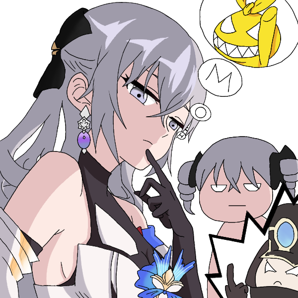 2girls, angry, breasts, bronya_rand, bronya_zaychik, gabkur, homu_(honkai_impact), honkai:_star_rail, honkai_(series), honkai_impact_3rd, long_hair, looking_at_another, multiple_girls, pom-pom_(honkai:_star_rail), self-upload