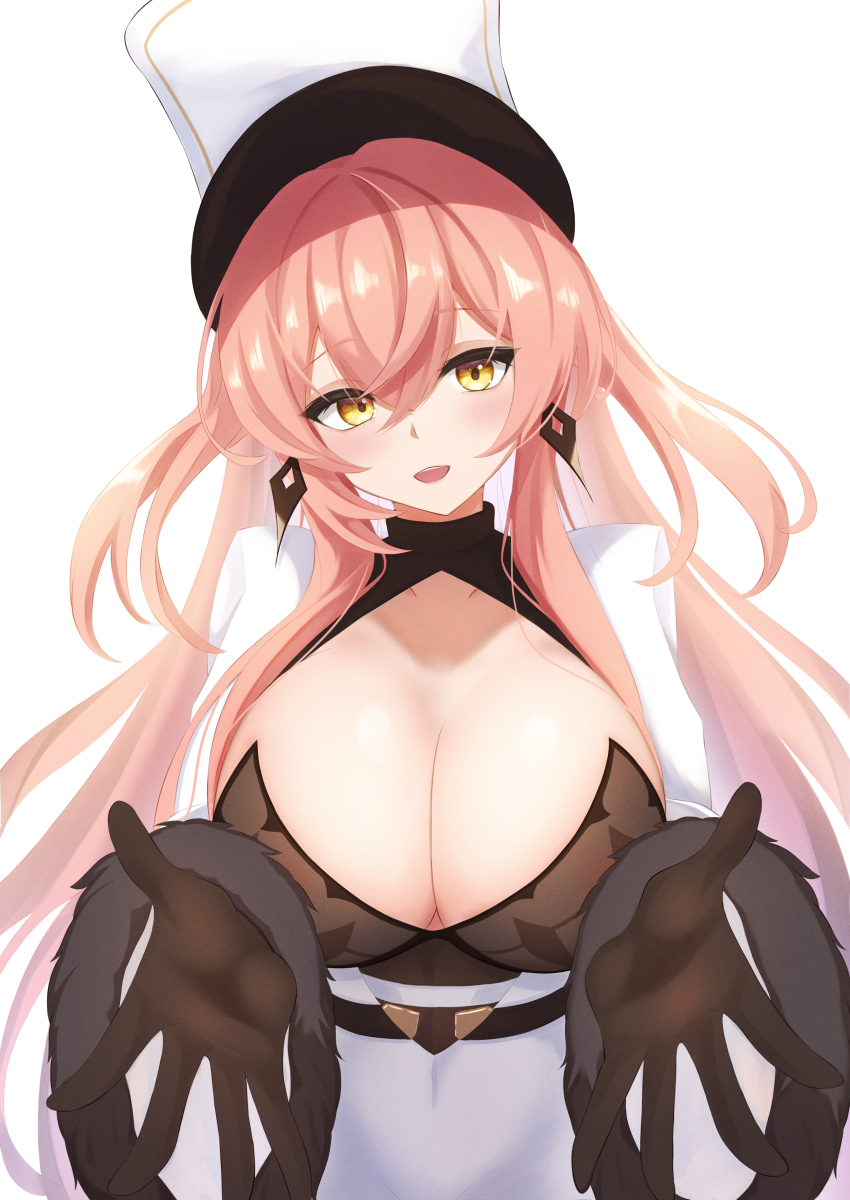 1girl, absurdres, azur_lane, black_gloves, breasts, cleavage, coat, coat_dress