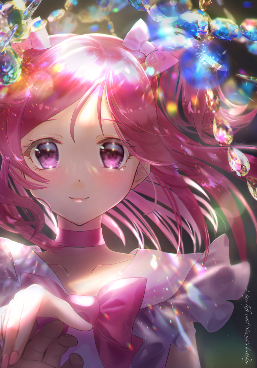 1girl, blush, bow, bowtie, choker, closed_mouth, collarbone, colored_inner_hair