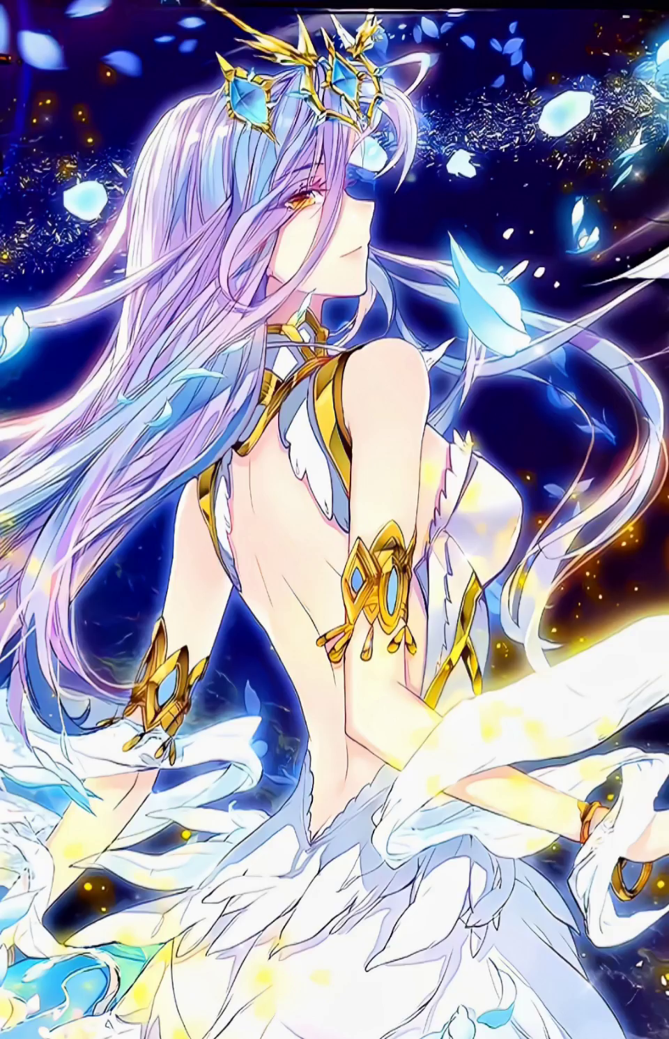 1girl, armlet, back, dark_background, douluo_dalu, dress, expressionless, hair_ornament