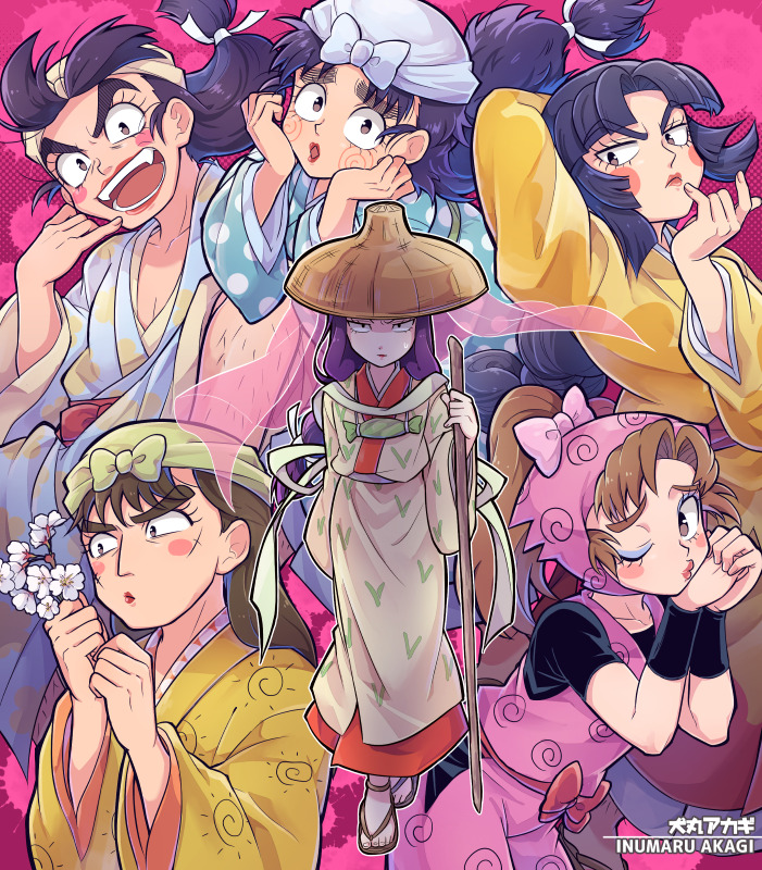 6+boys, :d, @_@, arm_at_side, arm_behind_head, arm_guards, arm_up, artist_name