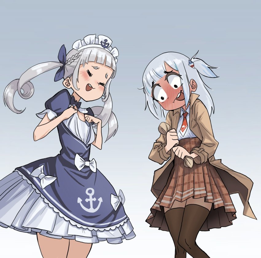 blue_dress, blue_hair, blunt_bangs, blush, bow, cosplay, detective, dress