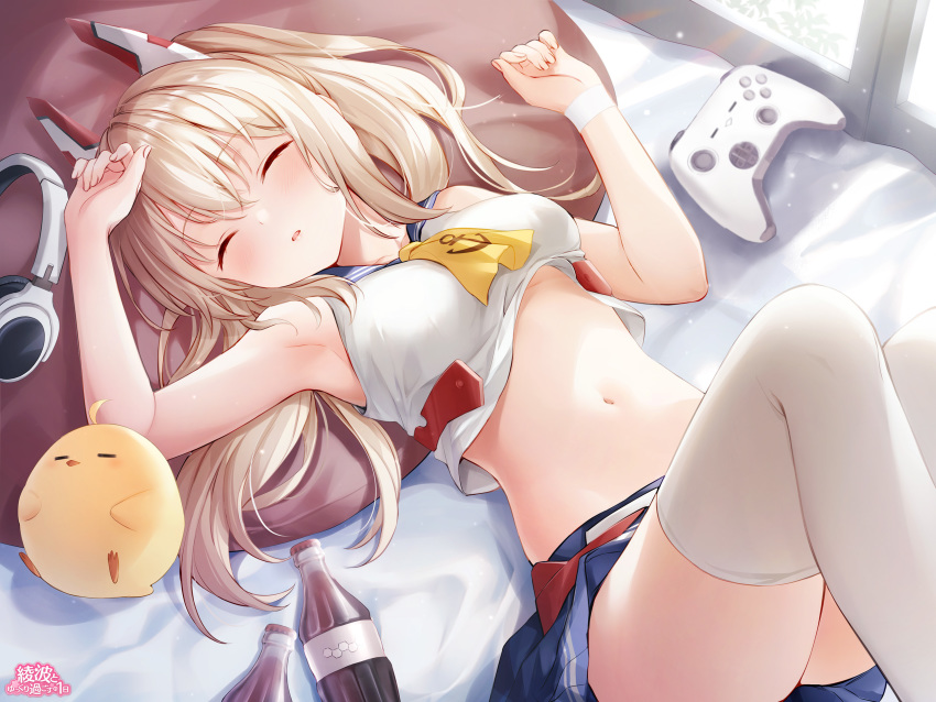 1girl, arm_up, armpits, ayanami_(azur_lane), azur_lane, baby_animal, bare_arms, bare_shoulders