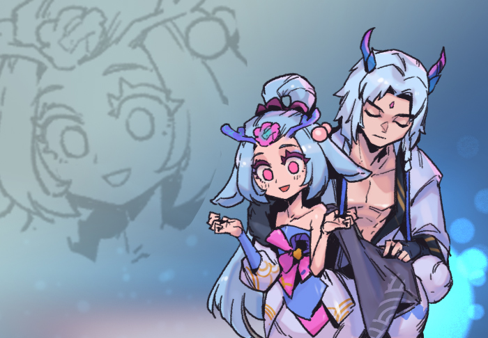 1boy, 1girl, abs, black_bow, black_gloves, bow, closed_eyes, collarbone