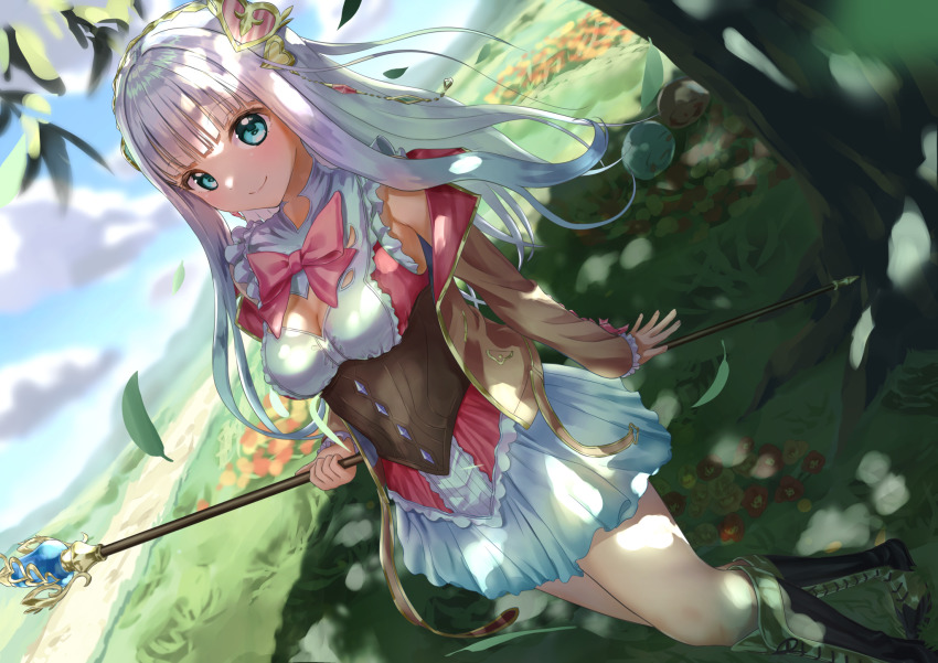 1girl, atelier_(series), atelier_lulua, atyao-299, black_boots, blue_eyes, blunt_bangs, boots