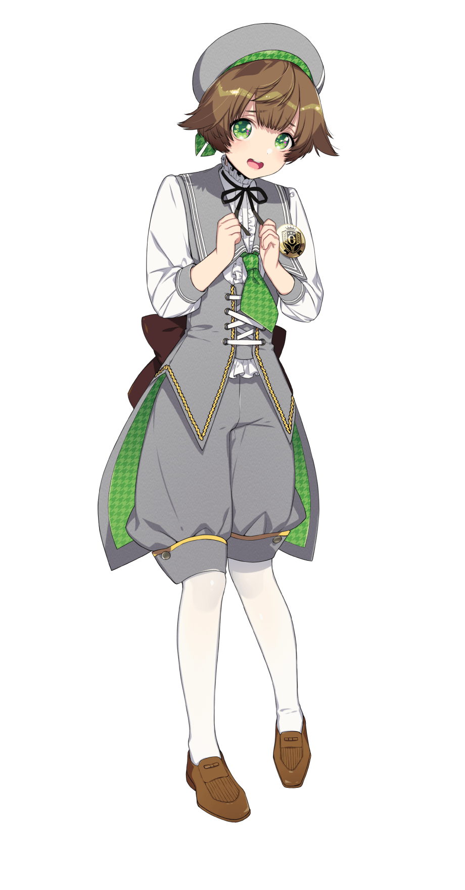 1boy, bow, bowtie, brown_hair, full_body, green_eyes, hat, highres