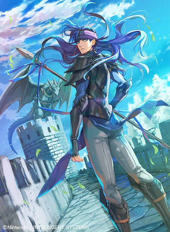 1boy, armor, bisaiiiii, blue_hair, boots, castle, cloud, cloudy_sky