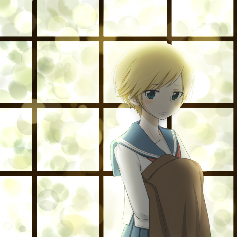 00s, aoi_hana, blonde_hair, blush, ikumi_kyouko, oheru_(artist), school_uniform, serafuku