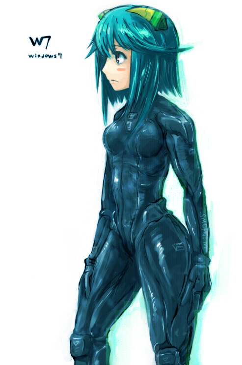 7-tan, baragon, bodysuit, brown_eyes, green_hair, microsoft_windows, os-tan, short_hair