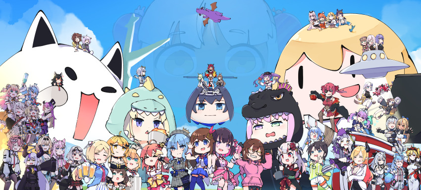 6+girls, absurdres, ahoge, airani_iofifteen, akai_haato, aki_rosenthal, amane_kanata, animal_ears