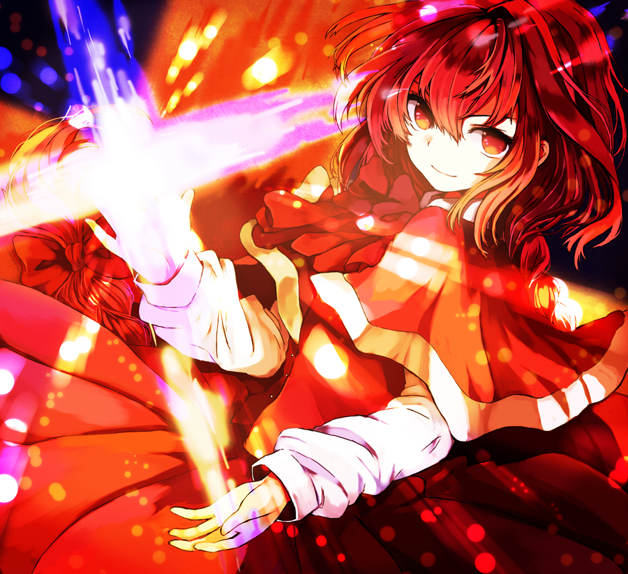 1girl, bad_id, bad_pixiv_id, bow, braid, capelet, cross, female_focus