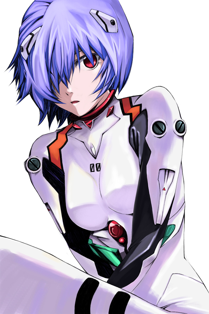 1girl, ayanami_rei, bad_id, bad_pixiv_id, blue_hair, female_focus, hair_over_one_eye, kuro_(1968)