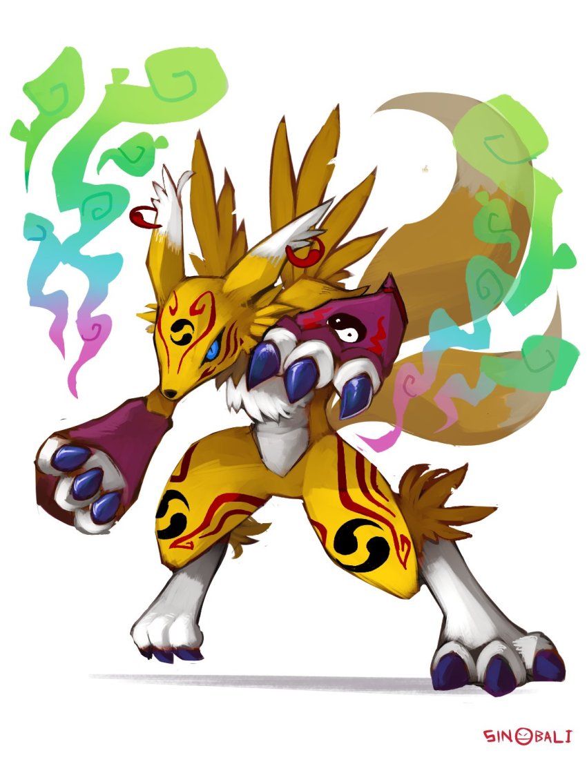 blue_eyes, claws, digimon, highres, multiple_tails, renamon, renamon_x-antibody, tail