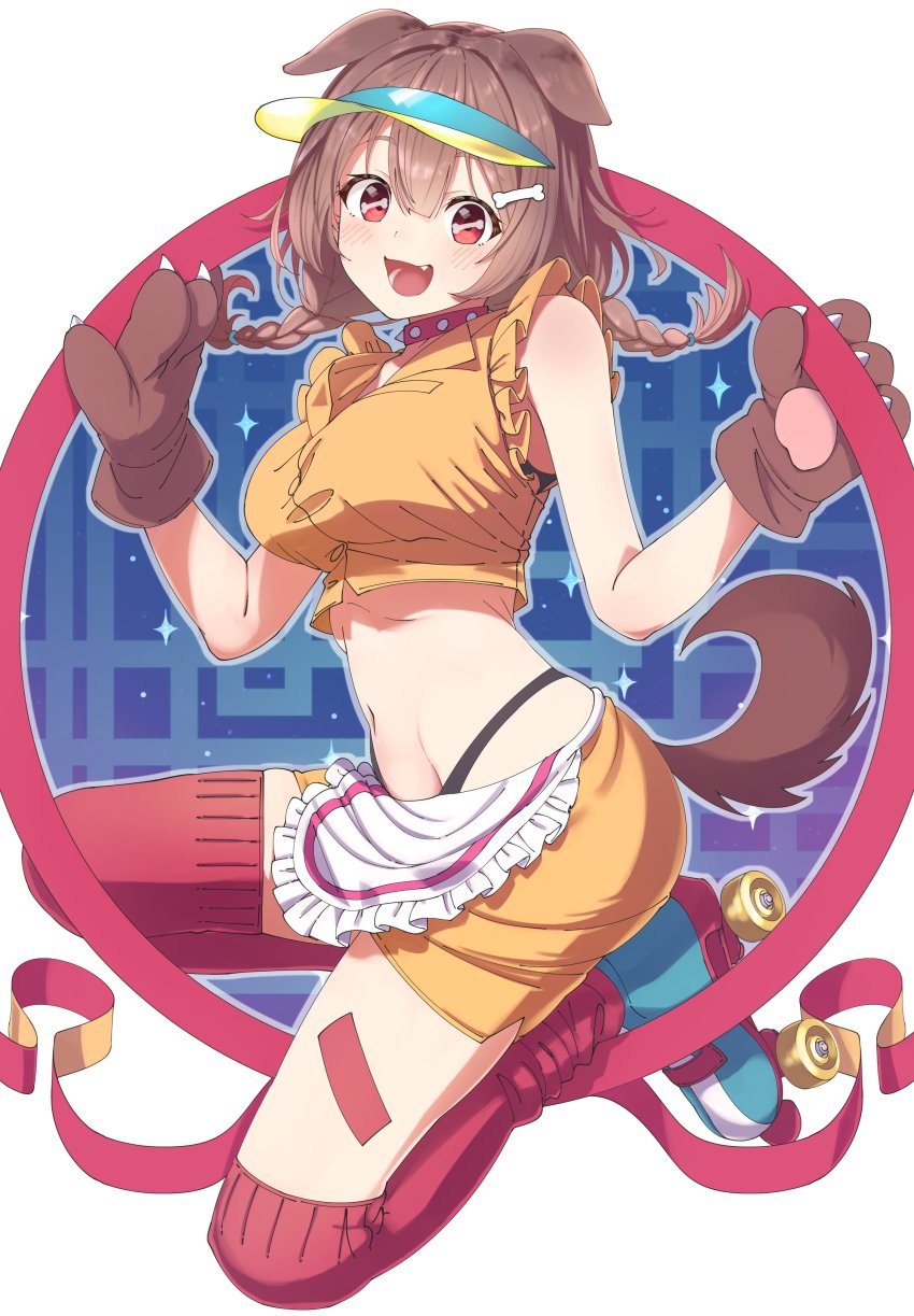 1girl, :3, :d, absurdres, animal_collar, animal_ears, animal_hands, apron