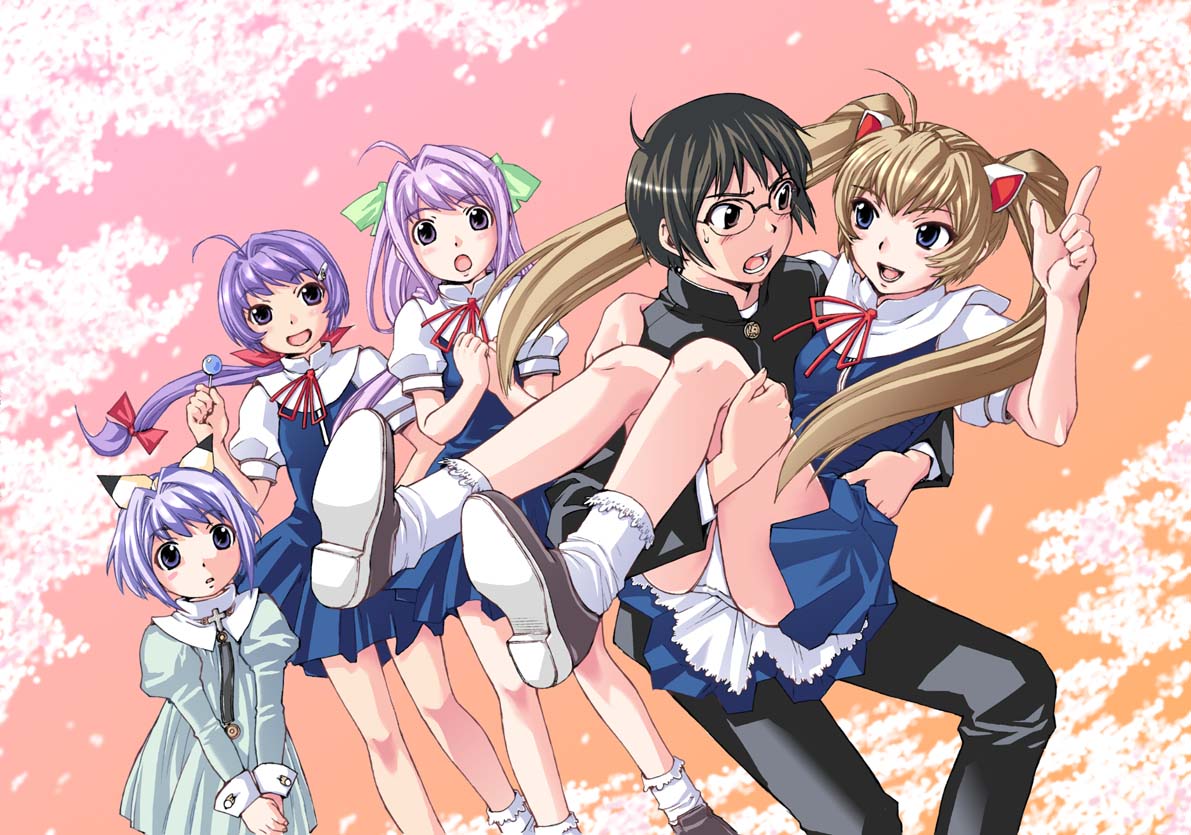 00s, 1boy, 4girls, everyone, magikano, mamiya_ayumi, multiple_girls, panties, pantyshot, underwear, yoshikawa_chiaki, yoshikawa_fuyuno, yoshikawa_haruo, yoshikawa_maika