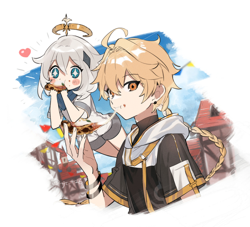 +_+, 1boy, 1girl, aether_(genshin_impact), aether_(guilin)_(genshin_impact), alternate_costume, blonde_hair, blue_eyes