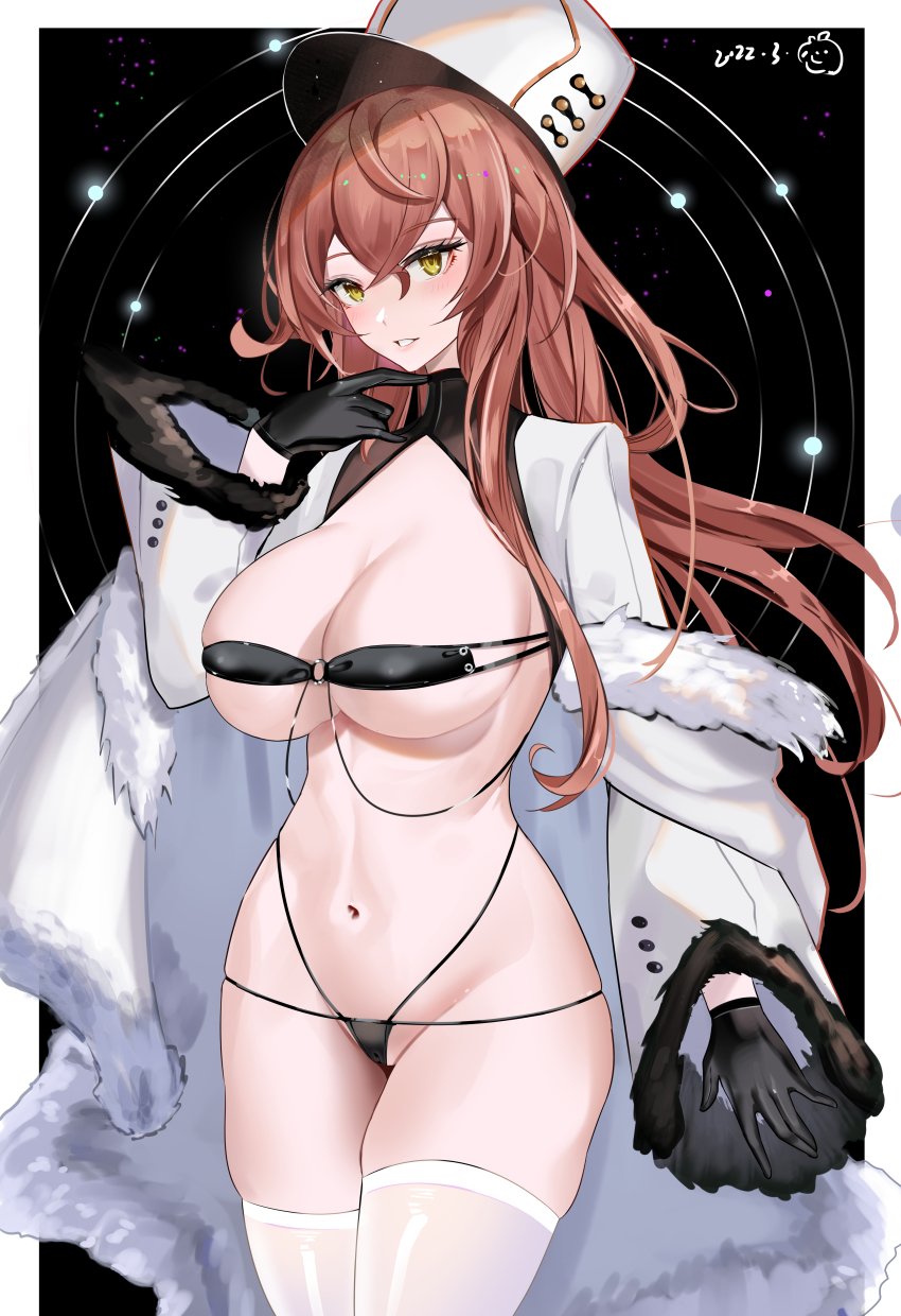 1girl, absurdres, azur_lane, bikini, black_background, black_bikini, black_gloves, breasts