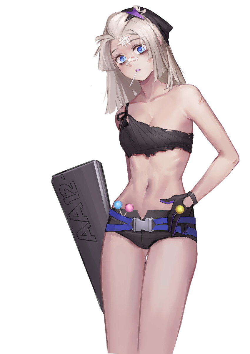 1girl, aa-12, aa-12_(girls'_frontline), absurdres, automatic_shotgun, candy, combat_shotgun, food, girls'_frontline, gun, highres, jizhi_shaojiu, lollipop, shotgun, solo, weapon, white_background