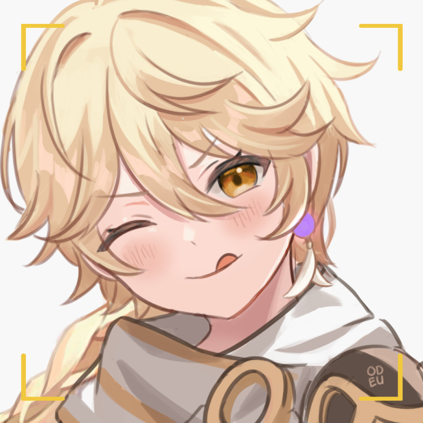 1boy, aether_(genshin_impact), ahoge, blonde_hair, braid, earrings, genshin_impact, hane_(odeu)