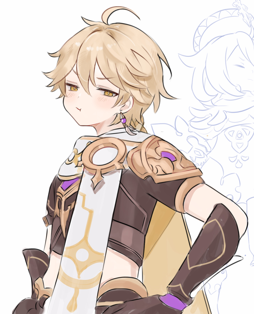 1boy, 1girl, absurdres, aether_(genshin_impact), ahoge, angry, armor, blonde_hair