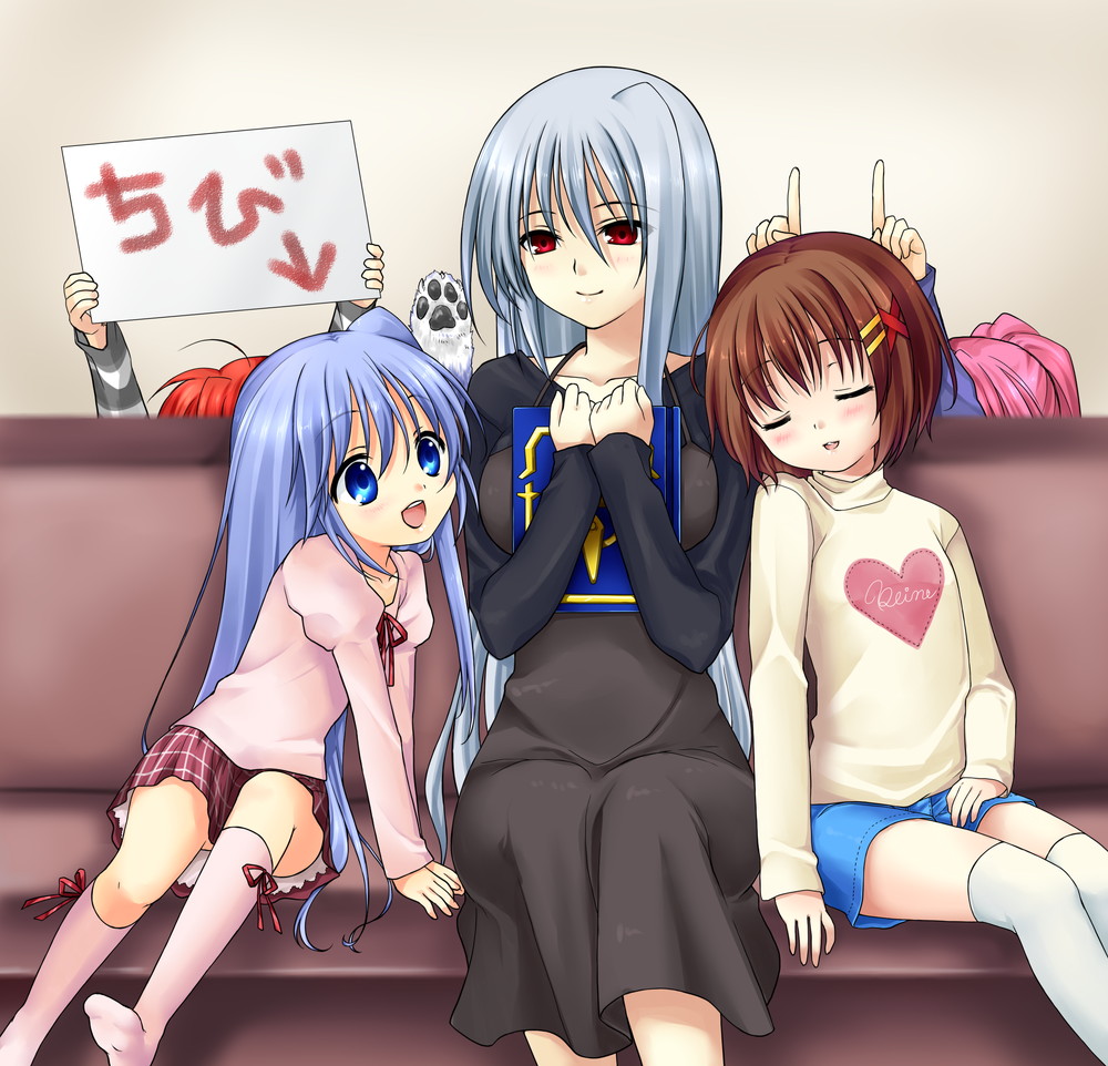 467_(artist), 5girls, ahoge, bad_id, bad_pixiv_id, blue_eyes, blue_hair, book