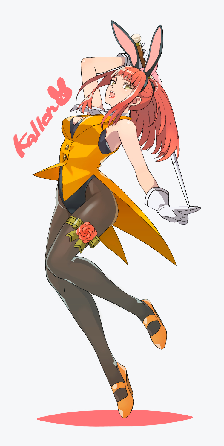 1girl, amenoimo, animal_ears, black_leotard, breasts, fake_animal_ears, full_body, gloves