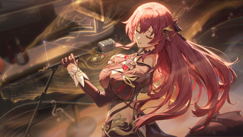 1girl, absurdres, breasts, closed_eyes, dress, eden_(honkai_impact), ether.b, gloves