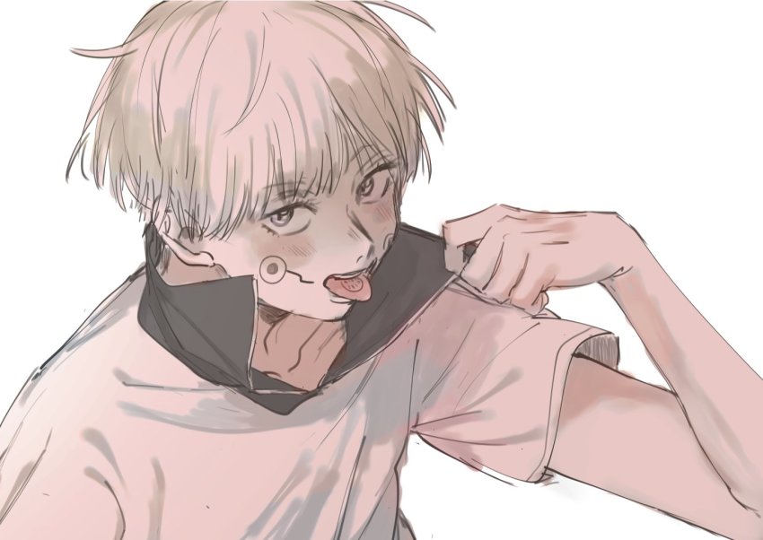 1boy, blonde_hair, blush, inumaki_toge, jujutsu_kaisen, looking_at_viewer, m167cm, male_focus