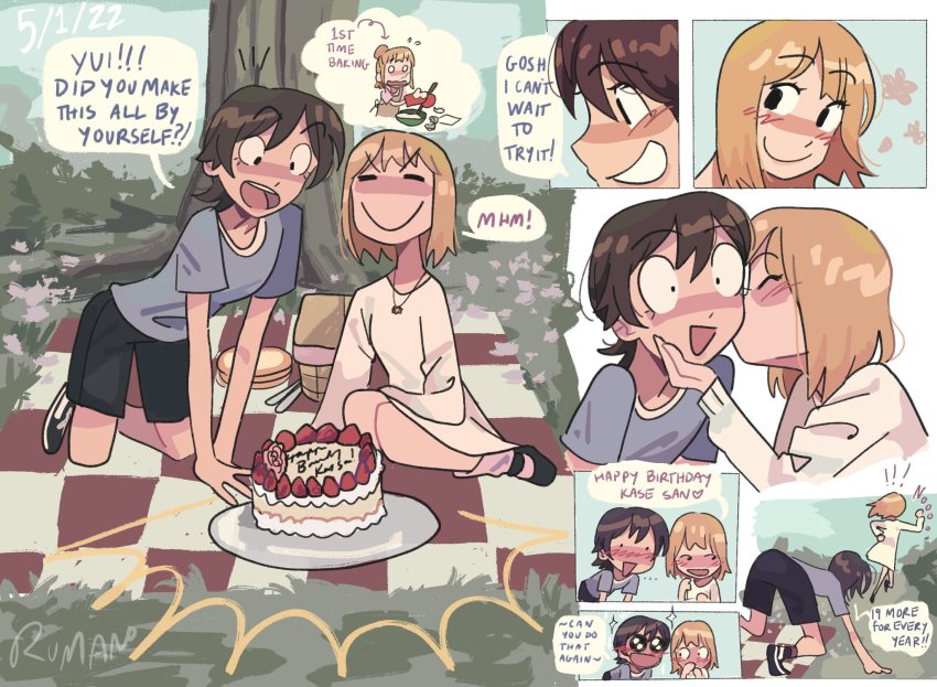 2girls, asagao_to_kase-san, comic, english_text, highres, kase_tomoka, multiple_girls, therumano, yamada_yui, yuri