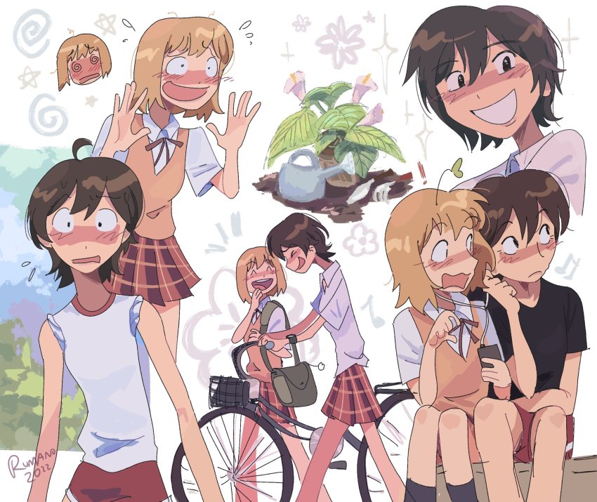 2girls, asagao_to_kase-san, english_text, highres, kase_tomoka, multiple_girls, therumano, yamada_yui