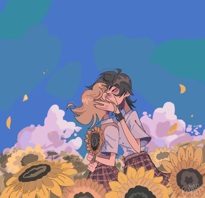 2girls, asagao_to_kase-san, english_text, highres, kase_tomoka, multiple_girls, therumano, yamada_yui