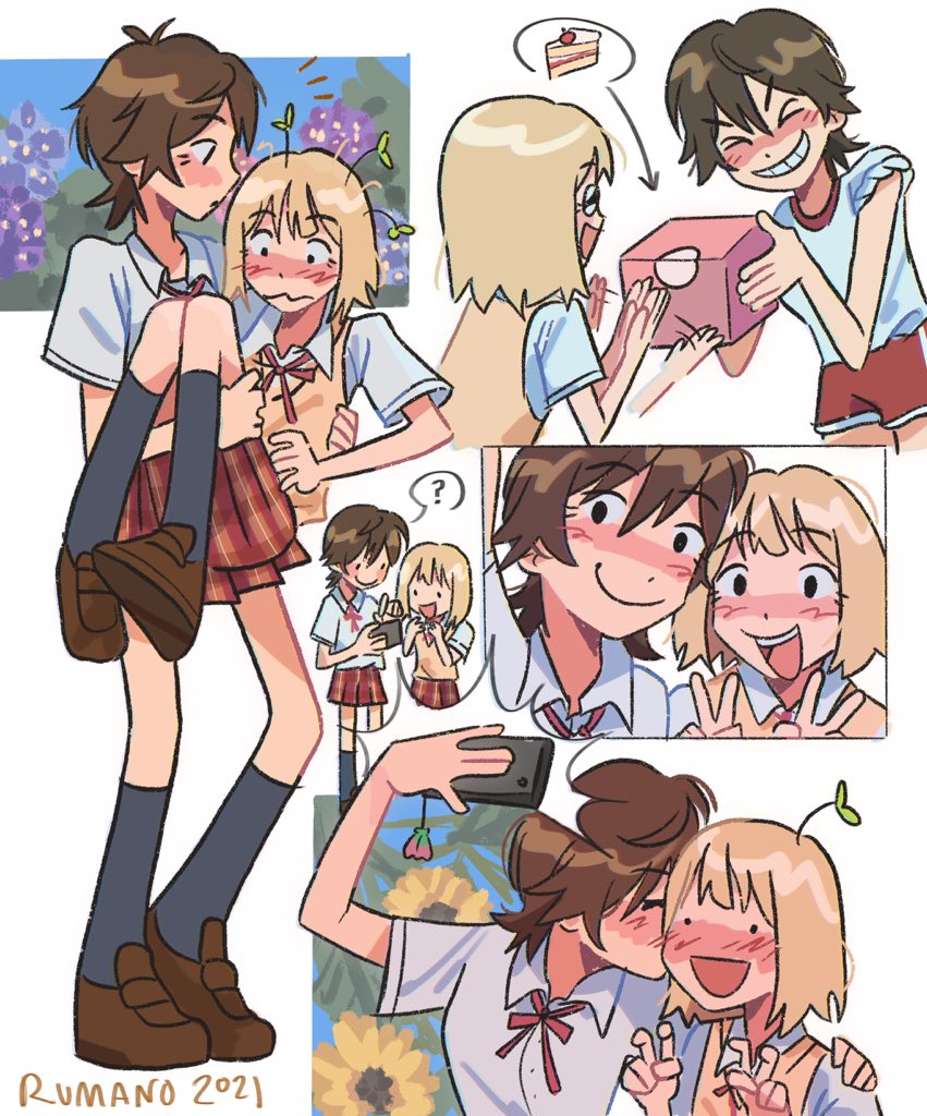 2girls, asagao_to_kase-san, english_text, kase_tomoka, multiple_girls, therumano, yamada_yui, yuri