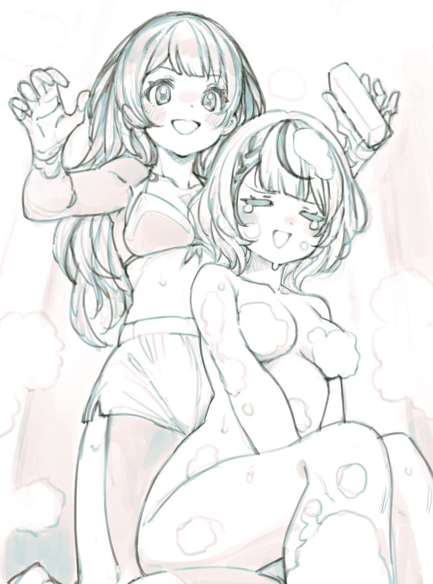 android, bathroom, breasts, convenient_censoring, crying, foam, graphite_(medium), highres