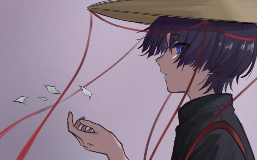 1boy, blue_eyes, genshin_impact, ij_xcm4o, japanese_clothes, kuronushi_(genshin_impact), male_focus, official_alternate_costume