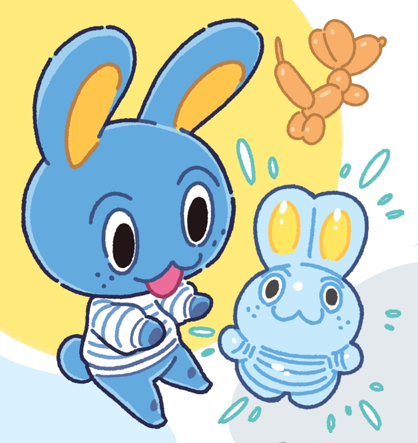 1boy, animal_crossing, balloon_animal, rabbit, highres, hopkins_(animal_crossing), kopa_nishikida, nintendo, open_mouth, smile, white_background, yellow_background