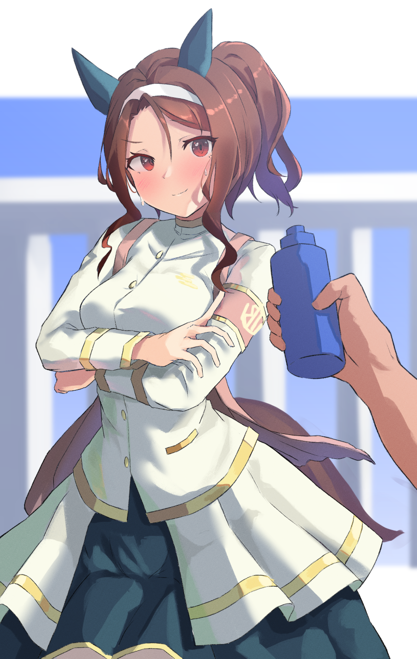 1boy, 1girl, animal_ears, armband, black_rabbit_77, blurry, blurry_background, blush